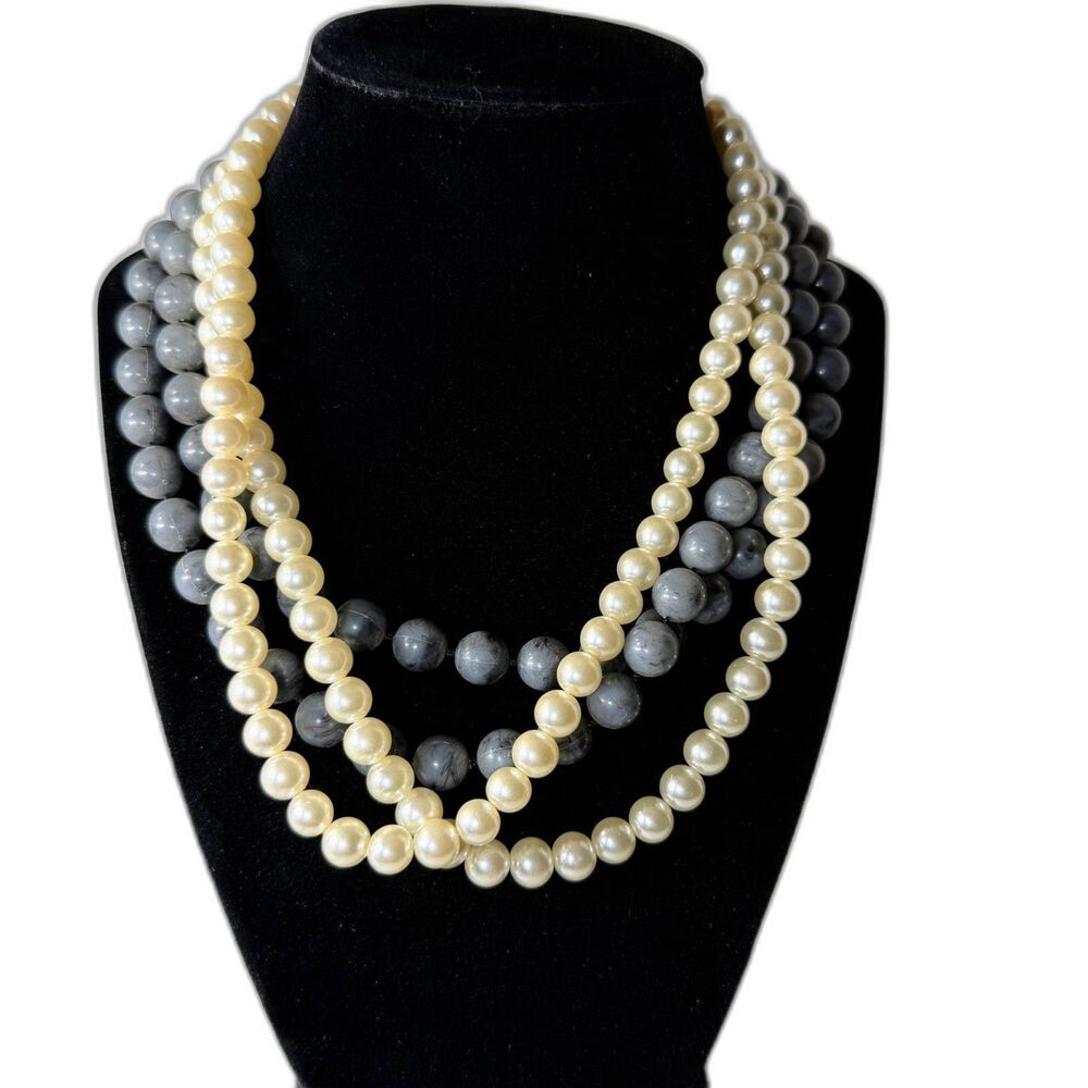 Sarah Coventry Necklace Lot, Faux Pearl & Gray Bead Strands, Signed